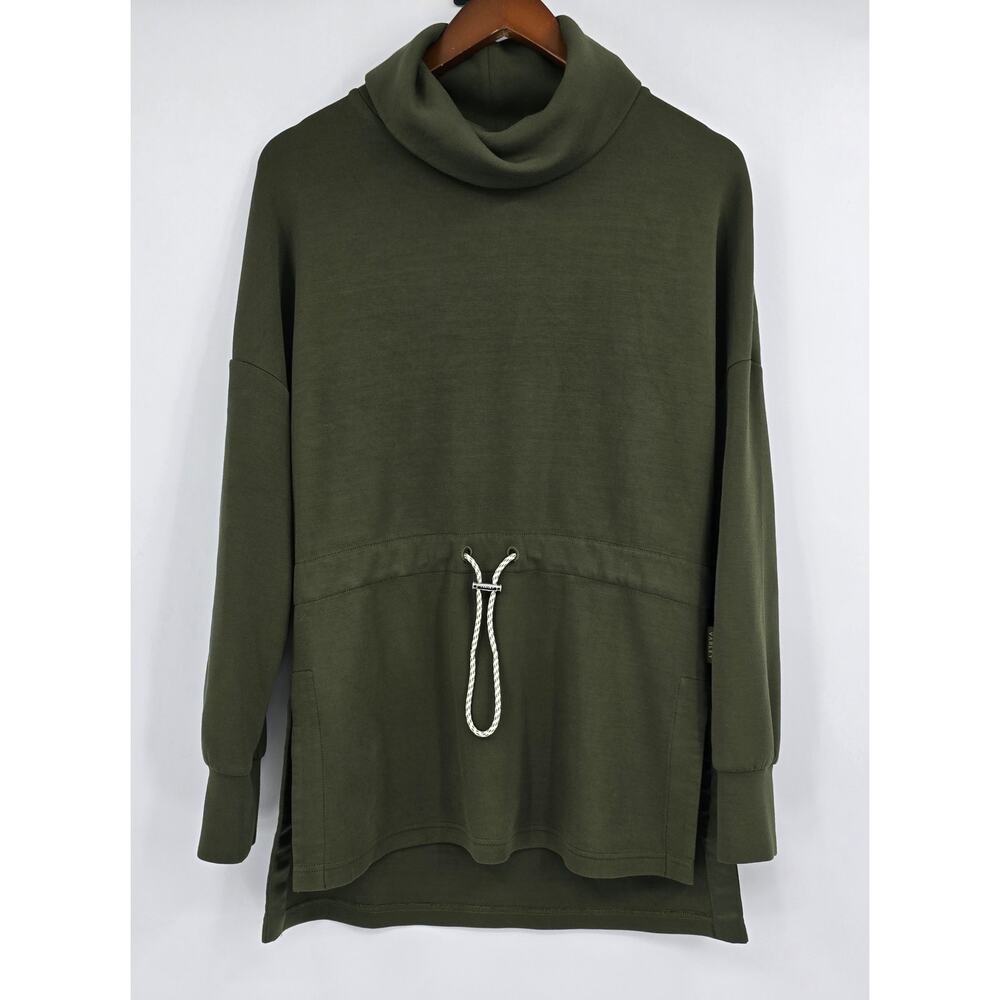 Varley Freya Sweat DoubleSoft‎ Olive Green Cinch Waist Pullover Small Athleisure